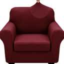 XINEAGE 2025 New 2 Pieces Chair Covers with Arms Super Stretch Chair Slipcover for Living Room Pet Dog Universal Slip Cover Anti Slip Armchair Furniture Protector (Wine Red), 31"-46"(1 Cushion)