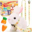 Tagitary Juguetes de peluche electrnico con sonidos, orejas que se mueven, boca y nariz que se conmutan, juguete interactivo de conejo para nios con correa, regalo de Pascua de Navidad, cumpleaos (Blanco)
