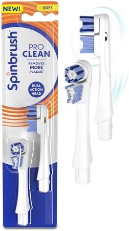 Spinbrush New PRO Clean Replacement Heads, Electric Toothbrush Refills, Soft Bristles, 2 Count