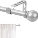 Silver Curtain Rod for Windows 28 to 48 Inch, 5/8 Inch Diameter Adjustable Curtain Rods With Brackets, Heavy Duty Easy to Install Curtain Rods for Bedroom, Outdoor Curtain Rod for Patio