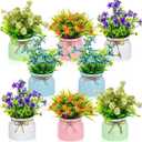 Zeyune Large Spring Artificial Flowers Potted Centerpieces Desktop Fake Floral Plants in Macaron Pot Greenery for Office Table Home Indoor Bathroom Office Wedding Bridal Decor (8 Pcs, Vivid)