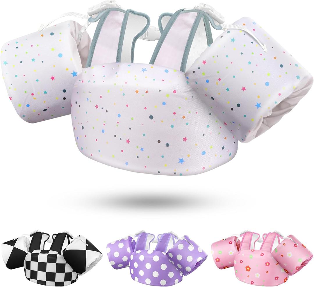 Vvinca Separable Toddler Swim Vest Fit 22-66 Lbs2-6 Years| 3 in 1 Toddler Floaties Pool Float & Arm Bands Boys and Girls, Adjustable Sturdy Safety for 2 3 4 5 6 Year (D-Colorful Dots)
