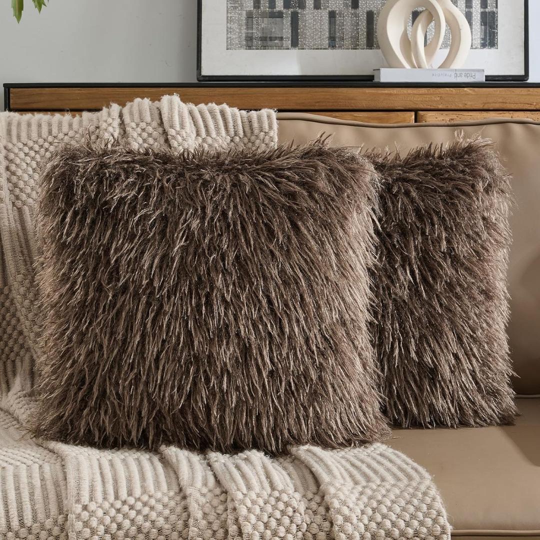 FUTEI Dark Coffee Decorative Throw Pillow Covers 18x18 Inch Set of 2,Soft Faux Fine Wool Textured Cushion Case,Luxury Home Decor for Couch Bed Living Room