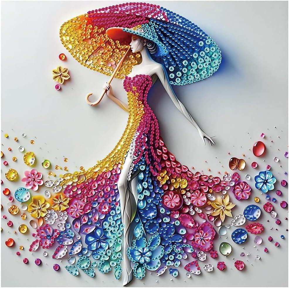DIADAY Special Shape Diamond Painting Kit, Elegant Woman with Umbrella Diamond Art Kits for Adults, DIY Crystal Rhinestones Diamond Dots Crafts, Home Wall Decor Gift 12 X 12inch