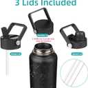 Konokyo 32 oz Insulated Water Bottle Stainless Steel Sport Bottles with 3 Lids,Marble Midnight