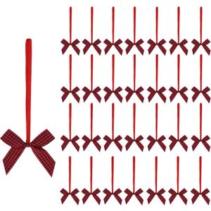 Meseey 30pcs 3 InchAdjustable Stretch Elastic Loops with Pre-Tied Red and Black Plaid Ribbon Bows for Gift Wrapping,Baby Showers, Weddings, Christmas Boxes (Red and Black, 3 Inch)