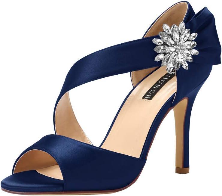 ERIJUNOR High Heel Party Sandals For Woman Open Toe Stiletto Bow Shoes Wedding Evening Dress Shoes for Dancing (6, Navy)