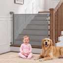 Retractable Baby Gate 55 Inch Wide for Indoor & Outdoor, Mesh Safety Gate, Gray, 33.6"Tall x 55"Wide