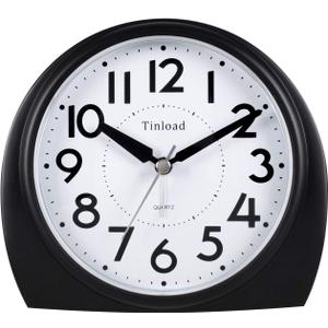 5.5" Large Analog Alarm Clock Silent Non Ticking, Gentle Wake, Beep Sounds, Increasing Volume, Battery Operated Snooze and Manual Light, Easy Set, Black (Best for Elder)