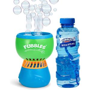 FUBBLES NO Spill Funfiniti Bubble Machine | Blows One Hour of Non Stop Bubbles Toy Set Includes 36oz of Non Toxic Refill Solution (Bubble Solution Bottle Colors Will Vary)