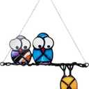Owls on a Wire Stained Glass Bird Suncatchers for Window Decor, Owl Sun Catcher Indoor Window Outdoor Hanging Garden Ornament, Suncatcher Gifts for Mom, Grandma (Acrylic)