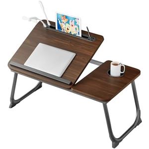 Laptop Desk for Bed, Adjustable Laptop Stand with 5 Different Angles, Portable Lap Tray Table with USB Charge Port and Cup Holder, Laptop Bed Desk Tray for Eating Working Writing (Brown)