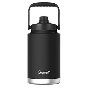 SkyWell 1 Gallon Insulated Water Bottle with Handle and Wide Mouth Water Flask Sweat-Proof and Leak-Proof 128 Oz Stainless Steel Water Jug for Outdoors, Yellowstone