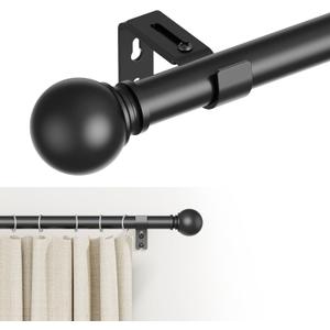 GXOACKJ Curtain Rods for windows 32-46 inch, 1 inch Diameter Decorative Matte Black Adjustable Heavy Duty Metal Curtain Rod set with Brackets