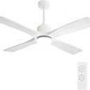 WINGBO 48 Inch DC Ceiling Fan with Lights and Remote Control, 4 Carved Solid Wood Blades, 6-Speed Noiseless Reversible DC Motor, Modern Ceiling Fan in Gloss White Finish with White Blades