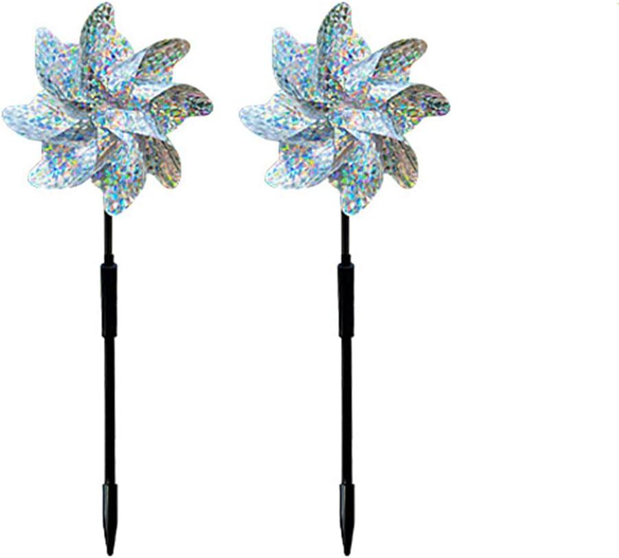 2 Pack Bird Deterrent Pinwheels, Reflective Pinwheels with Stakes from Yard, Garden, Patio - Bird Repellent with Easy Assembly - Silver ICY Shards