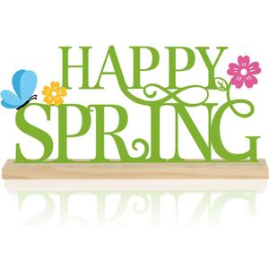 COCHIE Metal Happy Spring Sign, Spring Decorations for Home, Office, Shelf, Mantel, Indoor, Spring Flower Decor, Spring Butterfly Table Top Party Decoration (Spring)