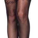 Leg Avenue Women's Lace Top Fishnet Stockings with Attached Garter Belt Black Lace