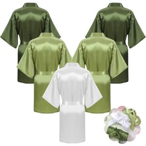 5 Pcs Bridesmaid Wedding Robes Silky Bridal Party Bride Bridesmaid Satin Bridal Robe for Wedding (Large, White, Gradient Green)