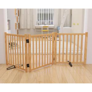 YOCAN Non-Painted Wooden Freestanding Dog Gates for The House,Doorways, Stairs,Wood Dog Fences Indoor Pet Gate,Step Over Fence-3 Panels L:69" H:23"