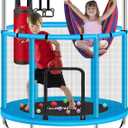 55" Trampoline for Kids with Enclosure, 440lbs Capacity Indoor & Outdoor Toddler Trampoline with Adjustable Gymnastics Bar & Toys, for Boys & Girls (Blue)