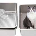 Sifting Stainless Steel Cat Litter Box for Clay & Pine Pellets