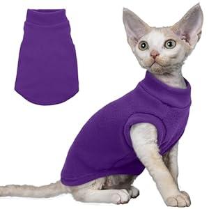 PUMYPOREITY Cat Sweater, Warm Kitten Clothes, Fleece Winter Coat for Hairless Cats, Soft Dog Fleece Vest, Cold Weather Pet Sweater for Dogs and Cats, Dark Blue, M