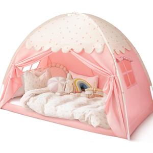 Sherilyn Twin Bed Canopy Tent Toddler, Kids Bed Canopy Indoor on Bed Privacy Space Playhouse Sleeping Blackout Twin Size Tents Bunk Bed Tent for Girl Birthday House Gift, Pink Polka Dot
