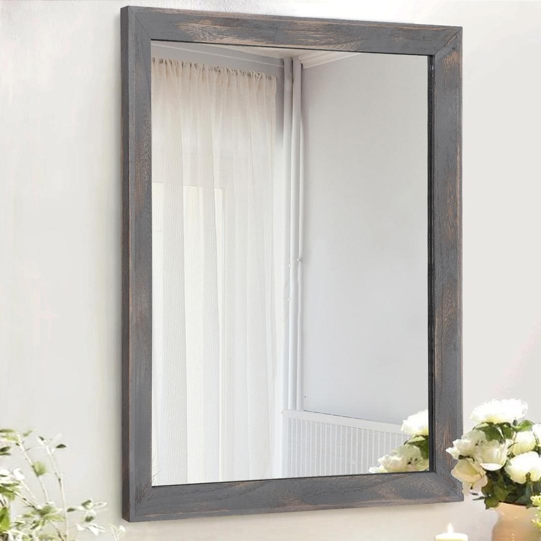 AAZZKANG Wooden Mirror Rectangle Rustic Mirrors for Wall Decorative for Bedroom Bathroom Living Room Entryway Hanging Home Decor 20"x16"
