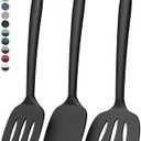 Coukre 3 Pack Silicone Spatula Set, High Heat Resistant, BPA-Free, Fish Spatula, Solid & Slotted Turner for Non-Stick Pans, Flipping Eggs, Pancakes, Fish, Burgers (3, Pure Black)
