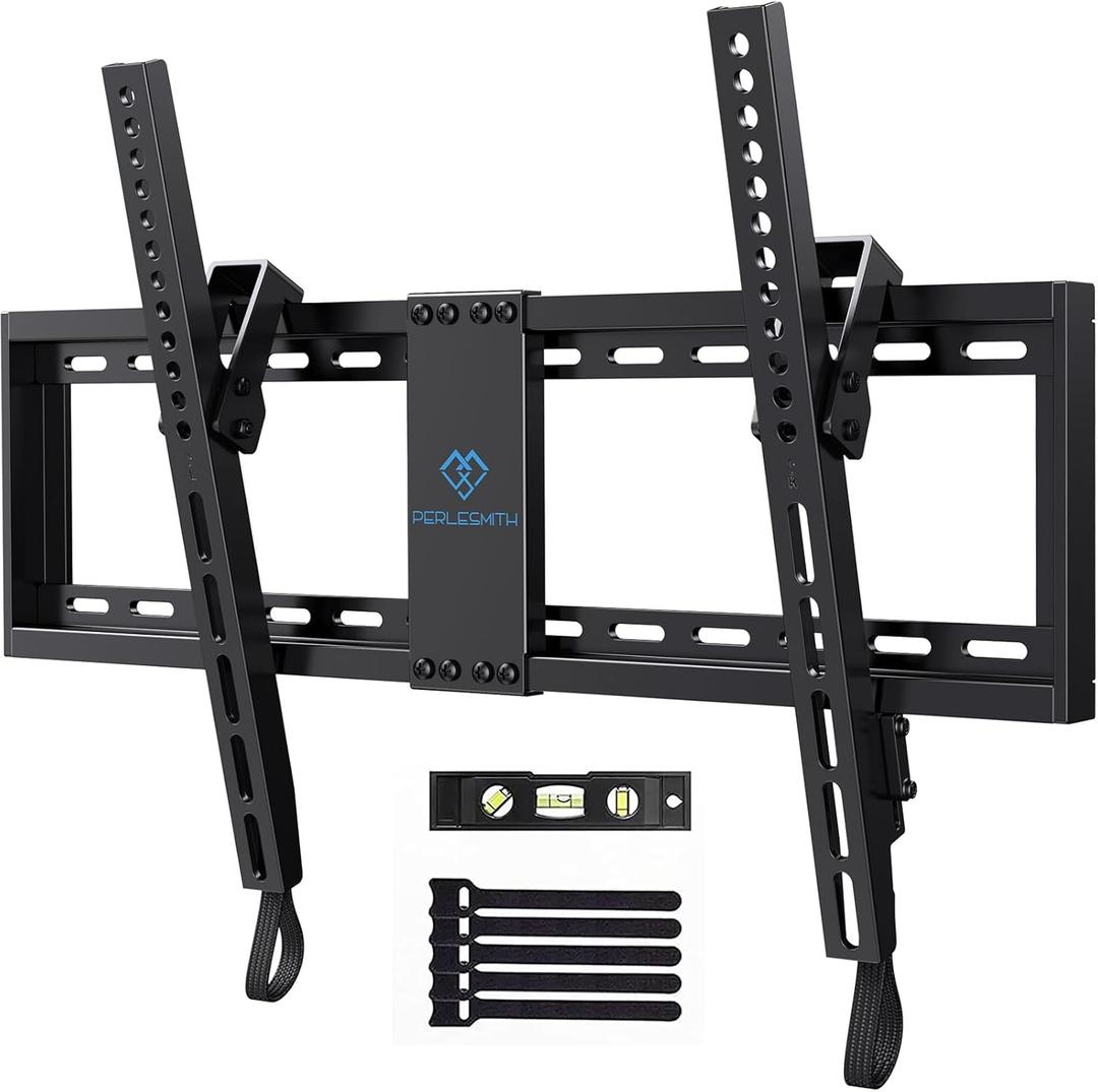 PERLESMITH UL Listed TV Mount for Most 37-85 inch TV, Universal Tilt TV Wall Mount Fits 16- 24 Wood Stud with Loading 132 lbs & Max VESA 600x400mm, Low Profile Flat Wall Mount Bracket PSLTK1 (Black)