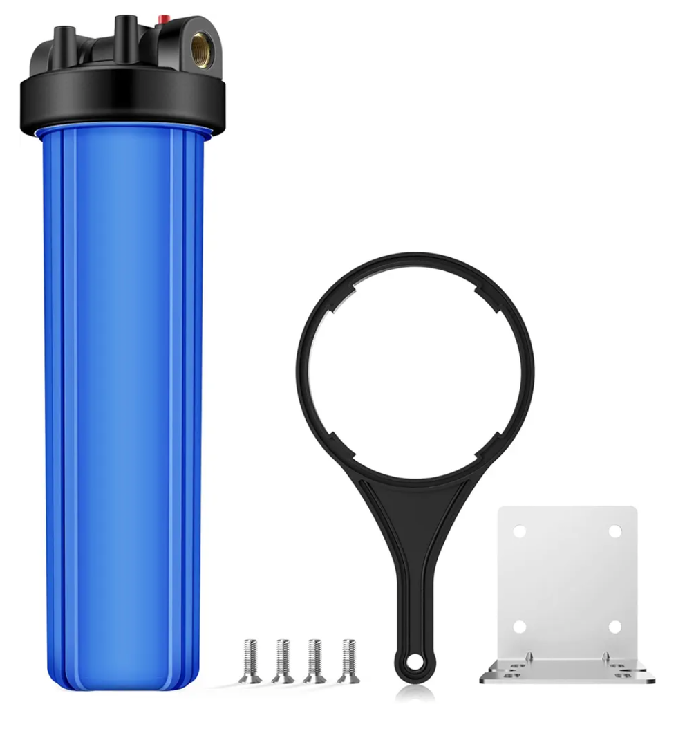 SimPure Whole House Water Filter Housing (DB20P), 20" x 4.5" Sediment Carbon Filter Universal Housing, Pre-Filtration System for Well and City Water, 1" NPT Port, Pressure Release