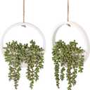 Floweroyal 2pcs Artificial Succulents Hanging Plants 12.2'' Fake String of Pearls in Pot with 8.3'' Lanyard for Indoor Outdoor Wall Decor.