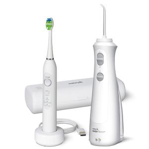 Waterpik Cordless Pearl and Sensonic Rechargeable Electric Toothbrush and Water Flosser Combo, Complete Dental Care for Teeth, Gums, Braces and Travel  ADA Accepted, White