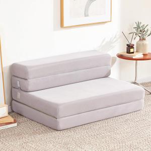 Folding Sofa Bed Foldable Futon Couch Bed 4Inch Sleeper Floor Sofa for Adults, Camper, Guest, with Headrest, Breathable & Washable Cover (Queen)