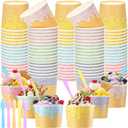 Jingmore 60 Set Paper Ice Cream Cups Bulk with Spoons 6 oz Disposable Sundae Bowls Colorful Paper Dessert Cups Containers for Snack Yogurt Soup Summer Bar Party Supplies