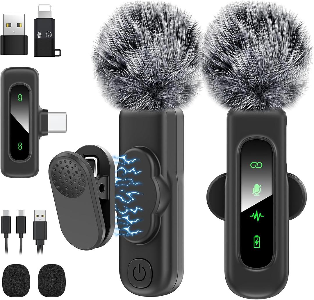 USB C Mini Wireless Lavalier Microphone for iPhone/Android,Lapel Mic with Magnetic Clip-on for Record VideoLav Mic with LED Display Podcast Vlog Content Creator Interview