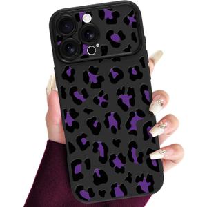 KANGHAR for iPhone 16 Pro Case Cute Leopard Design Soft Flexible TPU Large Window Camera Lens Protector Phone Case Protective Cover Black and Purple Cheetah Print