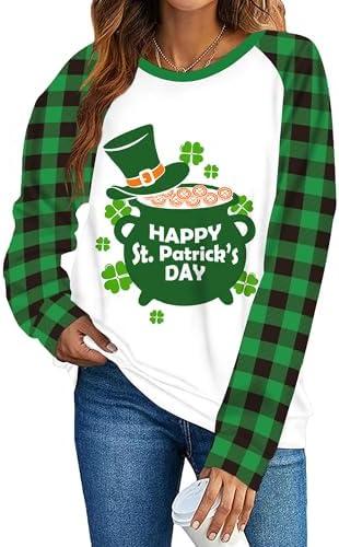 Pack Of 2 TMSD Women's Mardi Gras St Patrick's Day Sweatshirt Raglan Sleeve Crew Neck Top, Large, Medium 