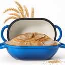 2 QT Oval Dutch Oven for Bread Baking, Enamelled Cast Iron Bread Oven for Sourdough, Sourdough Loaf Pan with Lid, Heavy-Duty Non Stick Bread Pan for Homemade Bread Baking, Blue