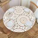 AIMASTZ Elastic Edged Round Fitted Boho Floral Medallion Table Cloth Cover for Indoor Outdoor Kitchen Party, Waterproof Wipeable Tablecloth for 45"- 50" Tables, Medium