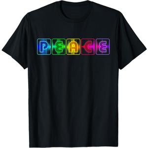 Retro Peace Sound Wave 70s 80s Costume Hippie Gift T-Shirt (Small, Black)