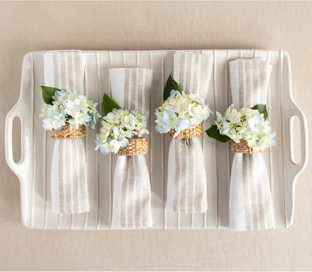 Solino Home Linen Dinner Napkins 20 x 20 Inch - 100% Pure Linen Farmhouse Natural and White Napkins Set of 4 for Spring, Father's Day, Summer
