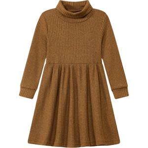 Vieille Toddler Baby Girls Fall Clothes Soft Knit Turtleneck Sweater Dress Long Sleeve Winter Outfits 2-6 Years (Brown)