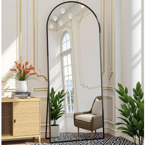 Full Length Mirror 57" x 20" Arched Floor Mirror Wall or Hanging Mounted Mirrors Full Body Mirrors with Stand Simple Home Decor for Bedroom, Dressing Room, Black