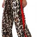 Rapbin Women's Leopard Wide Leg Pants Casual Side Striped High Waisted Palazzo Trousers with Pockets Summer 2026 (S)