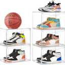 5 Pack Clear Stackable Shoe Organizer Box with Lids, Acrylic Shoes Box with Magnetic Doors, Transparent Shoe Storage Bins Closet Organizers, Shoes Containers For Sneaker Display, Fit up to US Size16