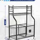 Sports Equipment Organizer with Wheels for Garage Ball Storage | Heavy-duty metal sports organizer with rolling wheels for ball and equipment storage in garages, homes, schools and gyms.