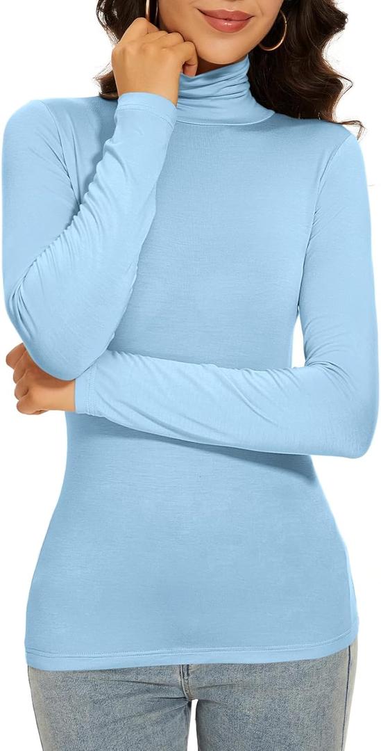 Long Sleeve Turtle Neck Women Scrub Undershirt Light Baby Blue Warm Basic Going Out Tops Winter Fall (Light Blue S)