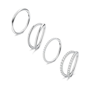 Dochais 4PCS 18G Nose Rings Hoops, Surgical Steel Earrings Tragus Septum Piercing CZ Clicker Ring, Hinged Segment Conch Lip Cartilage Double Hoops 8mm 10mm For Women Men